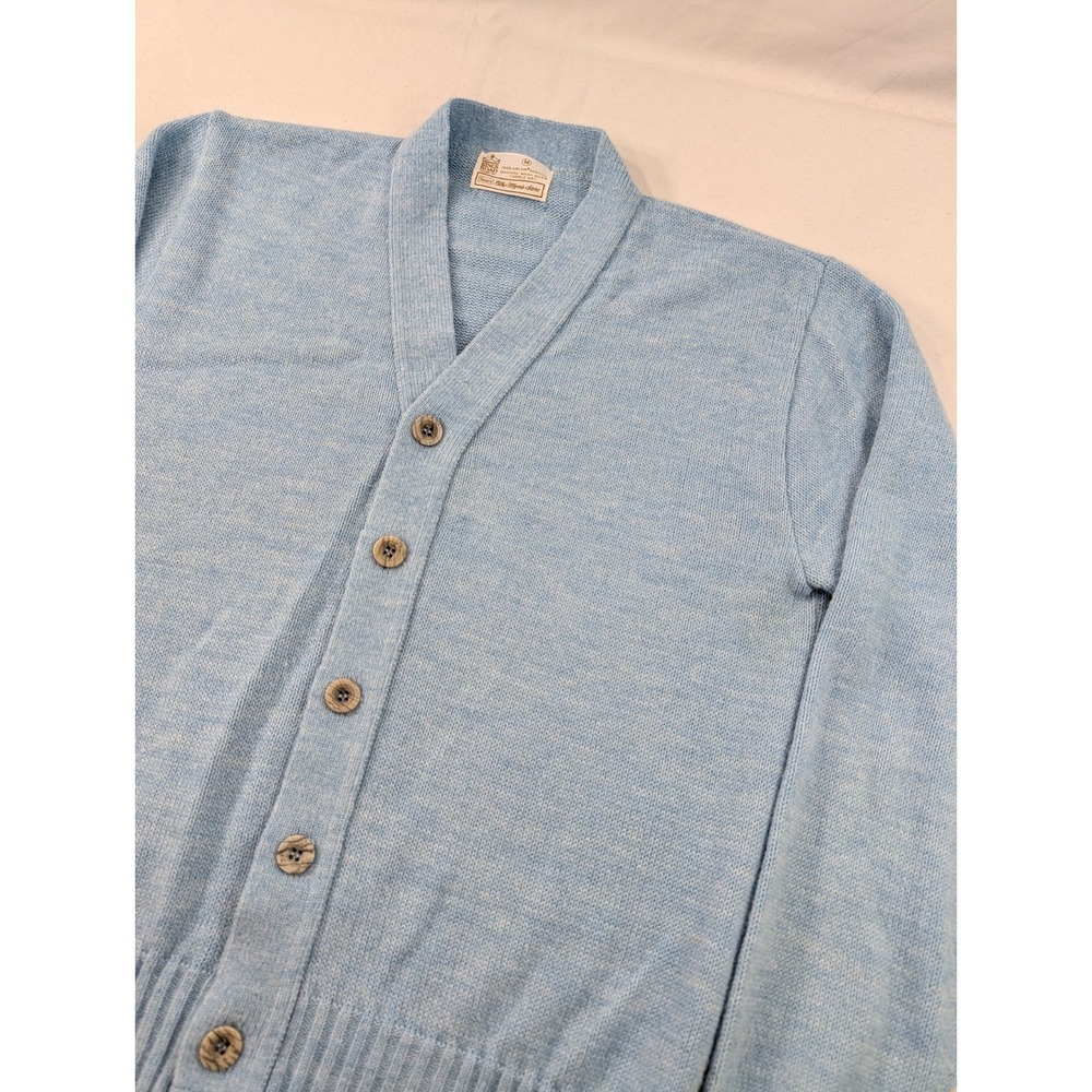 VINTAGE Sears Kings Road Sweater Medium Baby Blue Orlon 70s Cardigan Button Up